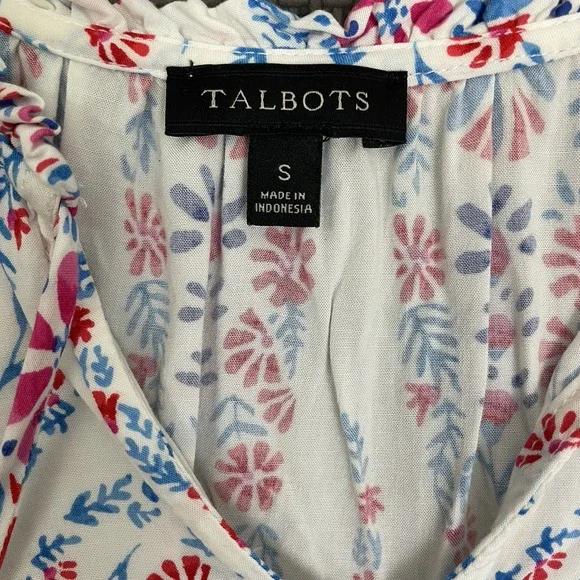 Talbots Women's Top Size S Peasant Floral Print White Long Sleeve V-Neck Blouse - Picture 5 of 6